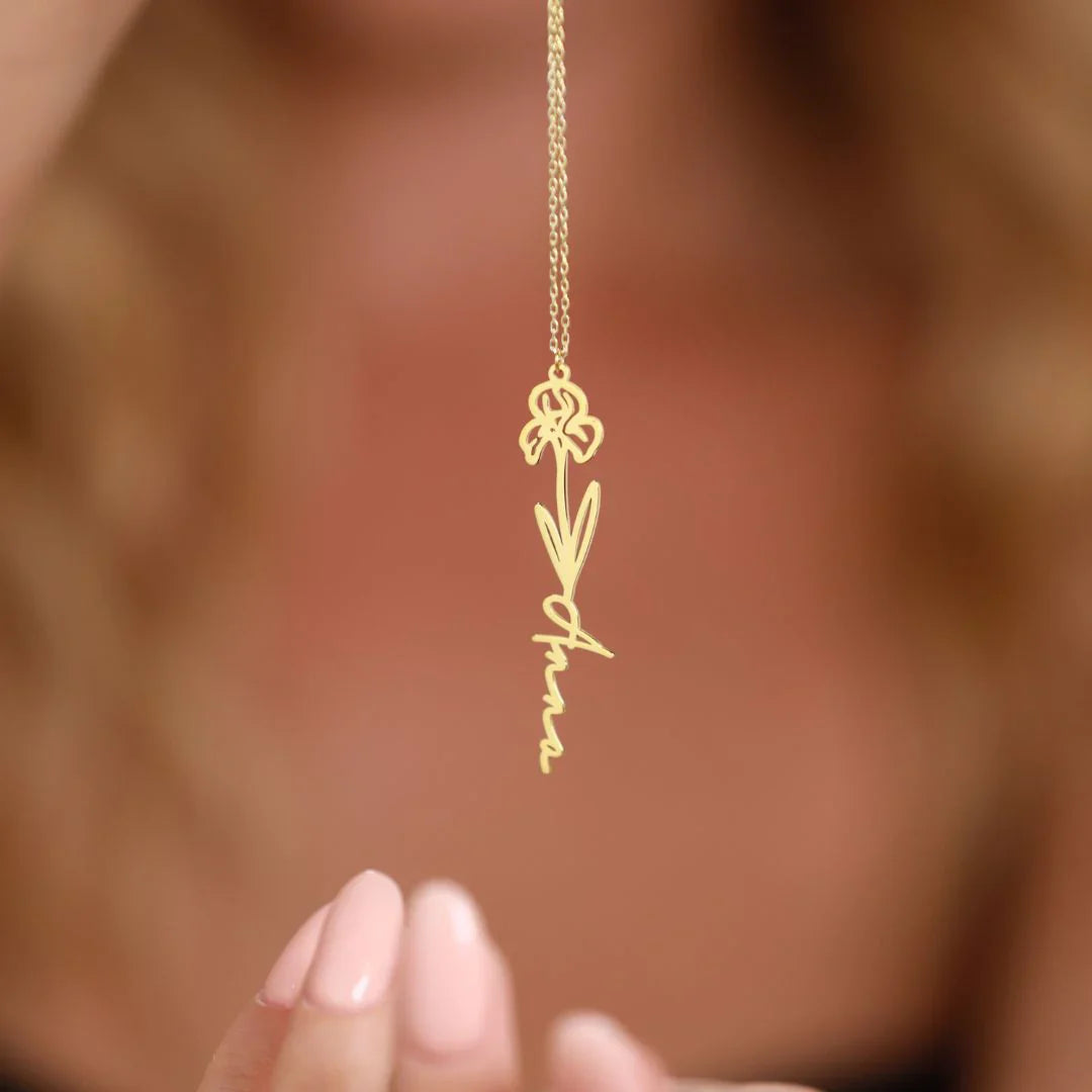 Gepersonaliseerde geboortebloem naamketting