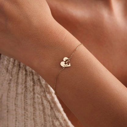 Gepersonaliseerde poot & hart naamarmband
