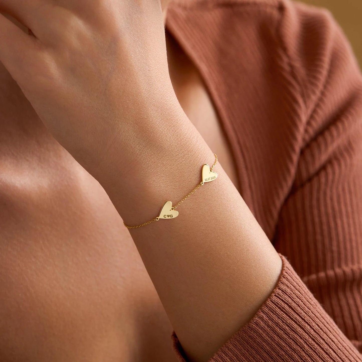 Gepersonaliseerde gegraveerde hartarmband