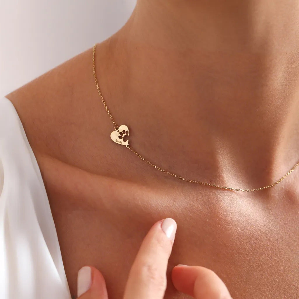 Gepersonaliseerde poot & hart naamketting